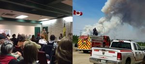 Municipal Fire Response Public forum (Left), by David Smith. Fire response during the summer, photo from La Ronge Fire, Facebook.